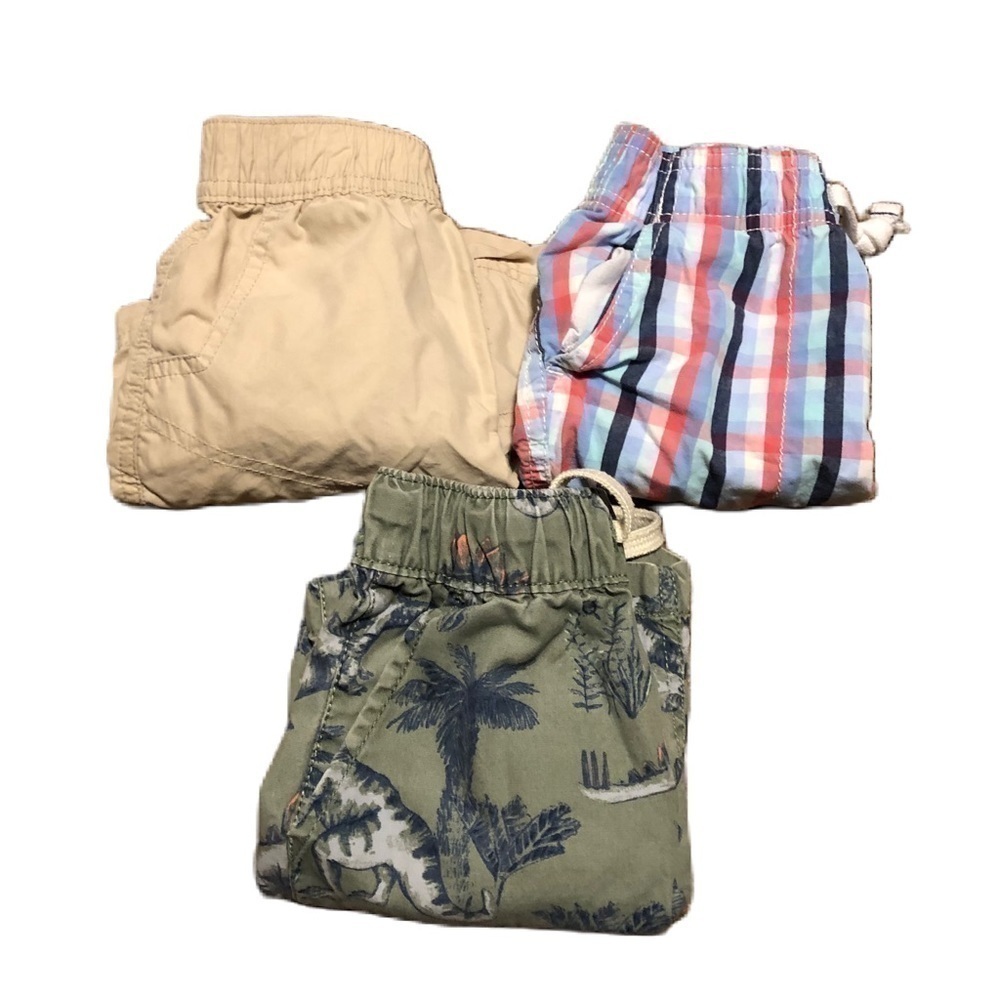 3T Shorts Bundle Lot Tan Green Boys Dinosaur Plaid Tan Blue Kids
